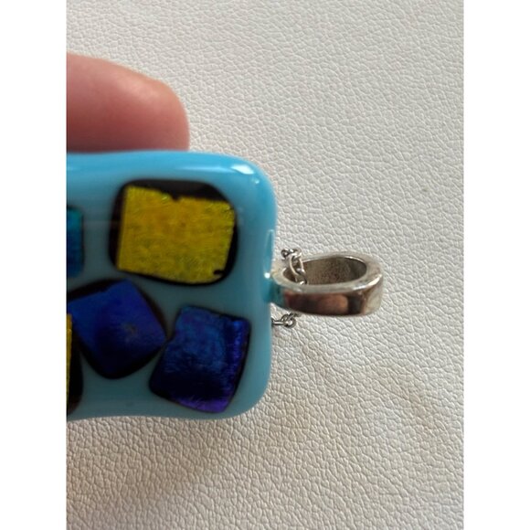 Colorful Dichroic Glass Pendant Necklace With Silver Chain - Picture 4 of 12